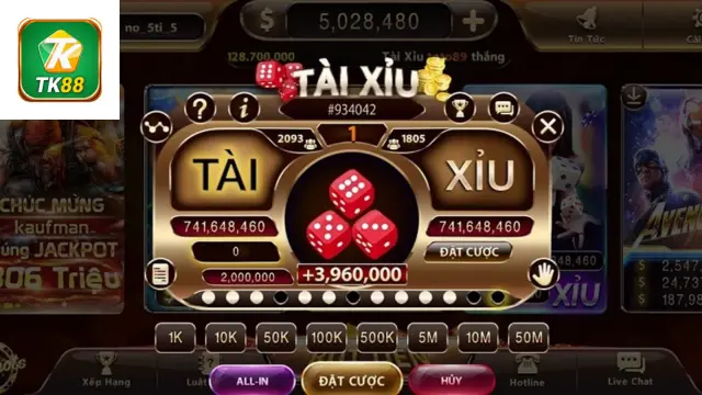 Giao diện game Tài xỉu trên TK88